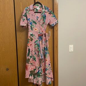 Unique, striped, floral print wrap dress